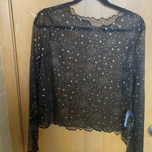 black sheer long sleeve top with gold stars size 8